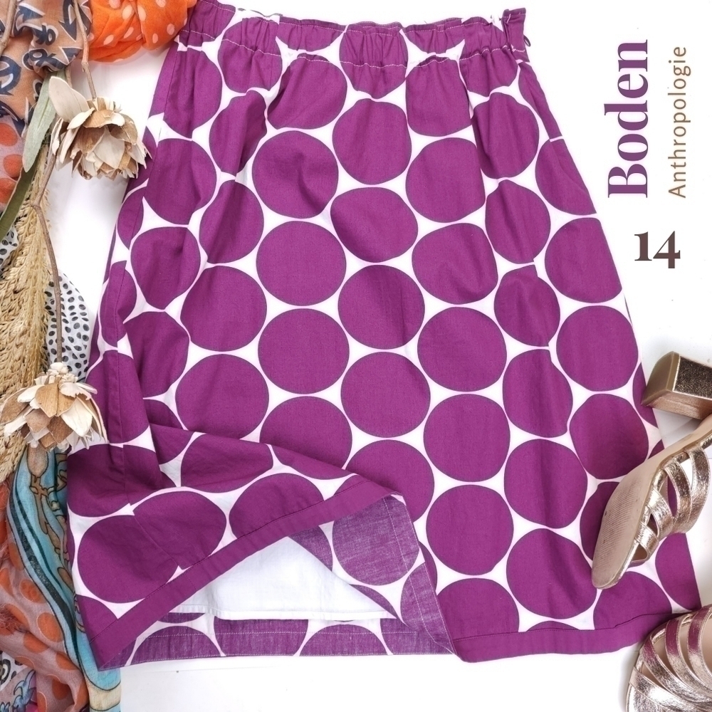 Boden Anthropologie Purple White Dot Skirt Sz 14r